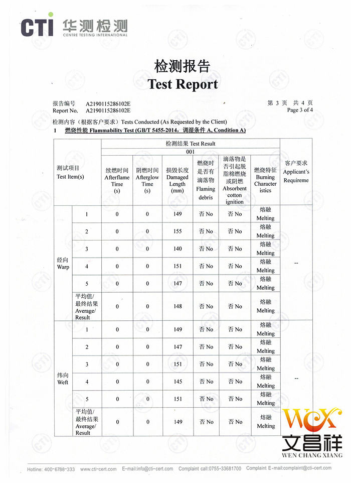 Flame Retardant Test Report